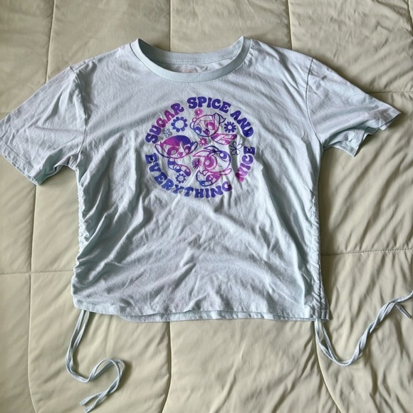 Powerpuff Girls Other - Powerpuff Girls Womens Light Blue Ruched Side Graphic Print T-Shirt Size XXL